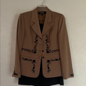 Kasper Tan Blazer with Black Embroidery